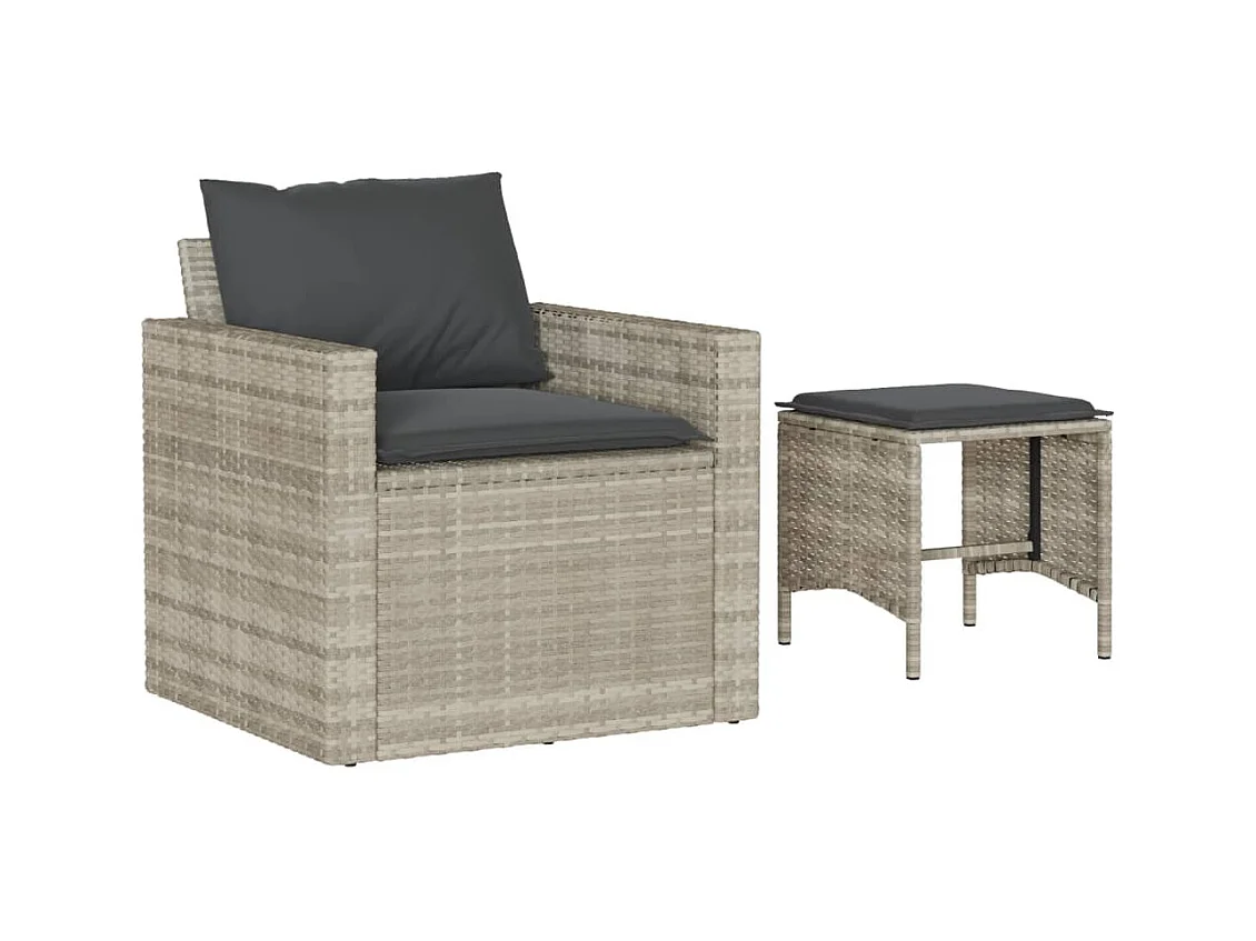 Salon de jardin 4 pcs avec coussins gris clair résine tressée FR33263