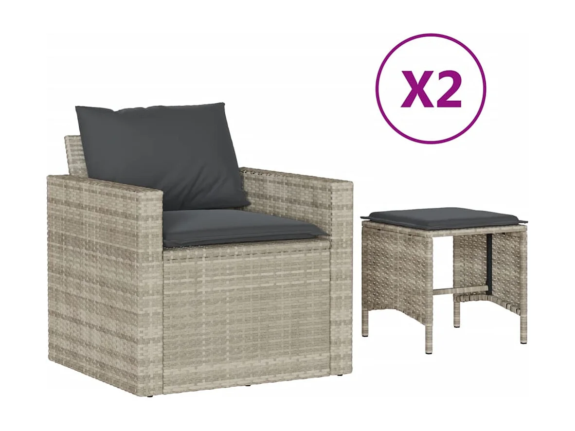 Salon de jardin 4 pcs avec coussins gris clair résine tressée FR33263