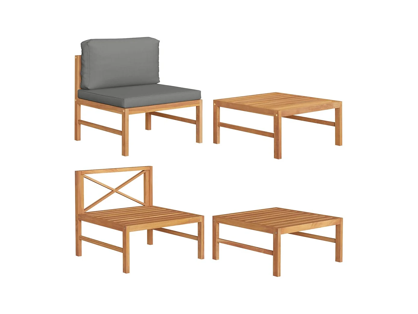 Salon de jardin 2 pcs avec coussins gris foncé Bois de teck FR19812