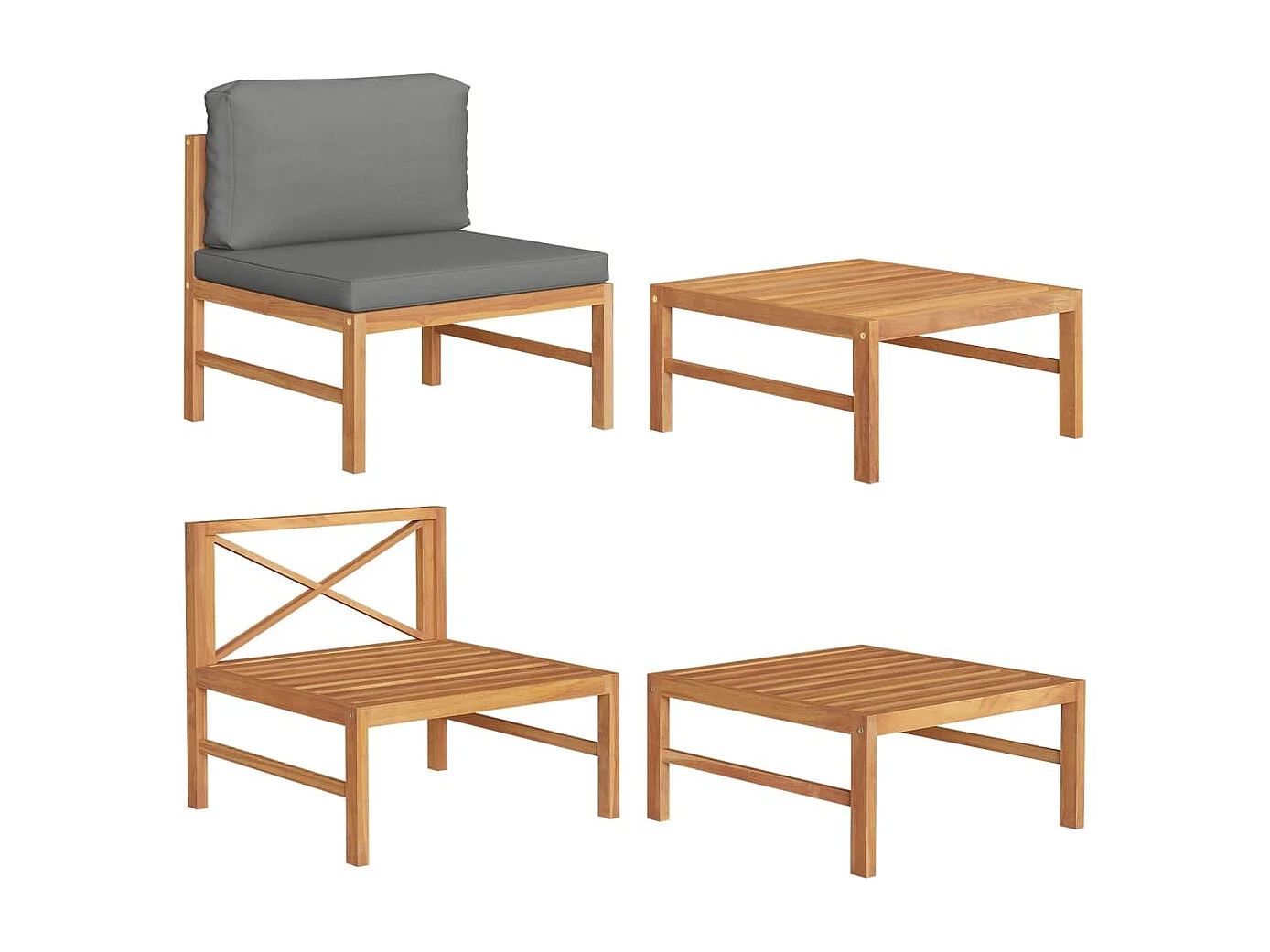 2 pcs conj. lounge de jardim c/ almofadões cinza-escuro teca PT847733