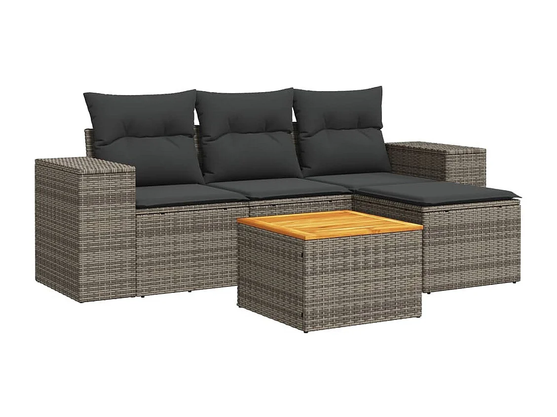 Salon de jardin 5 pcs avec coussins gris résine tressée FR45976