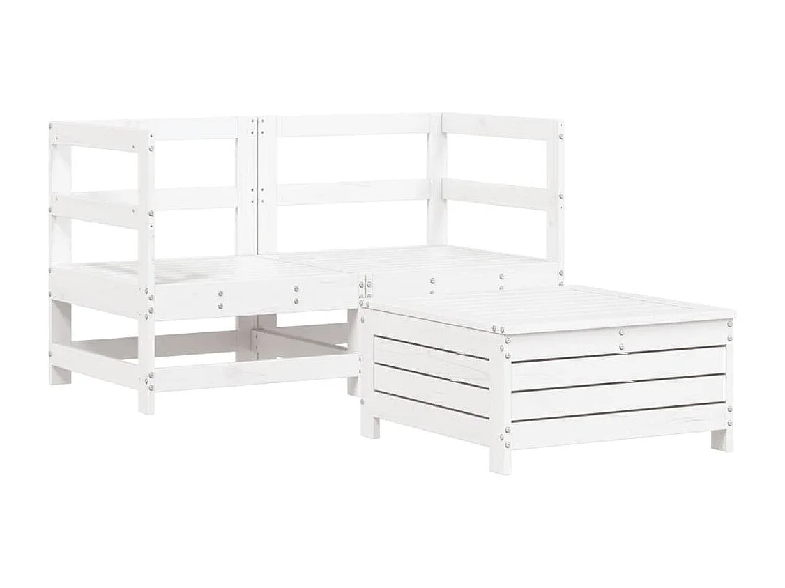 Salon de jardin 3 pcs blanc bois de pin massif FR87756
