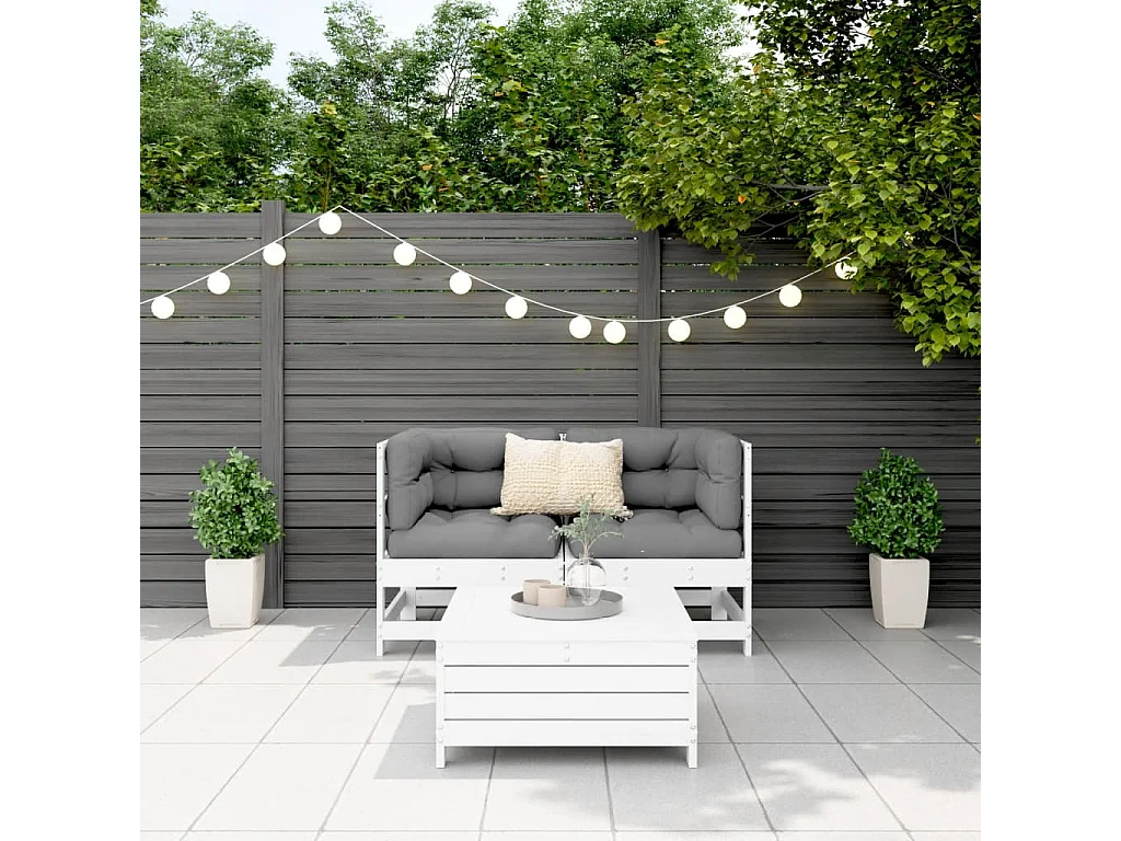 Salon de jardin 3 pcs blanc bois de pin massif FR87756