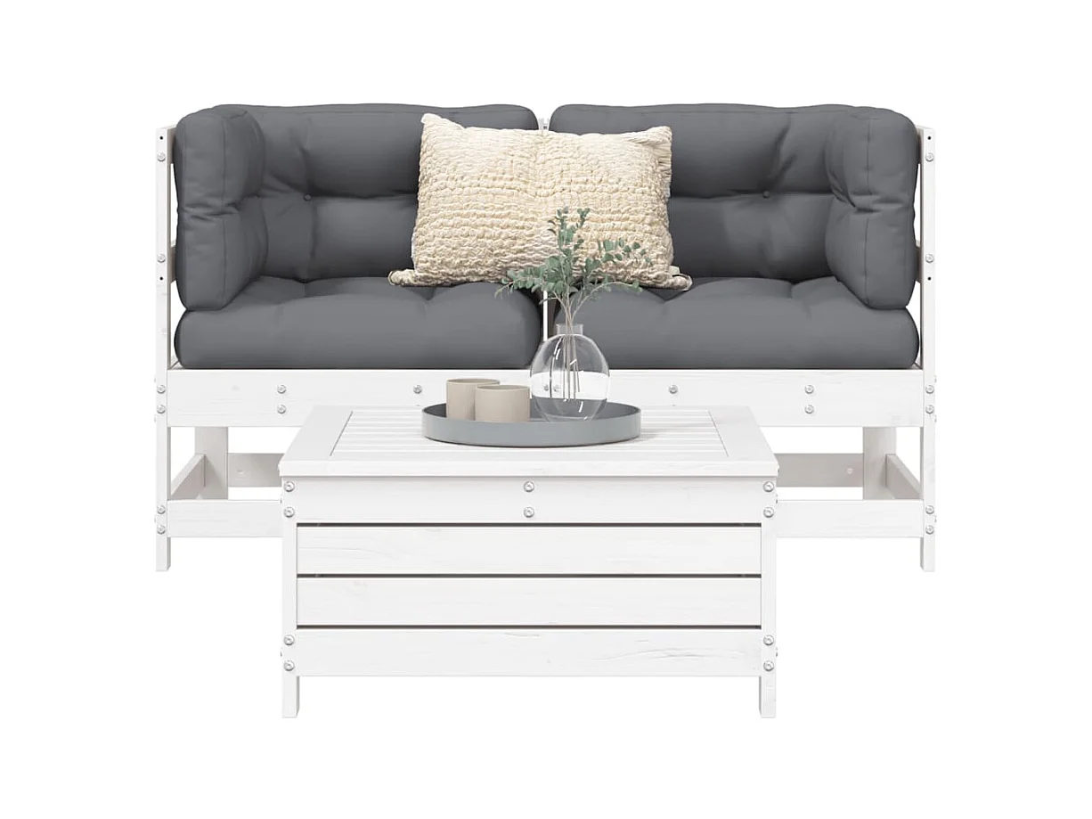Salon de jardin 3 pcs blanc bois de pin massif FR87756