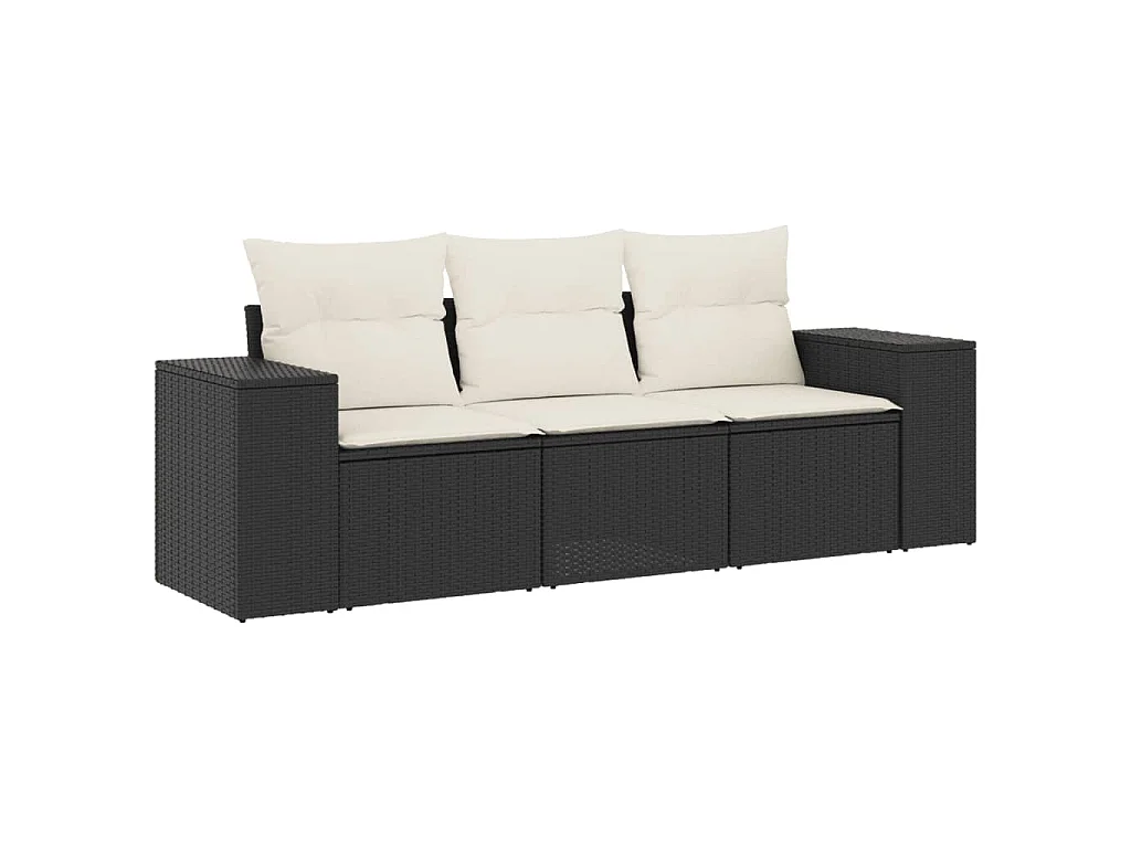 3 pcs conjunto sofás de jardim com almofadões vime PE preto PT896030