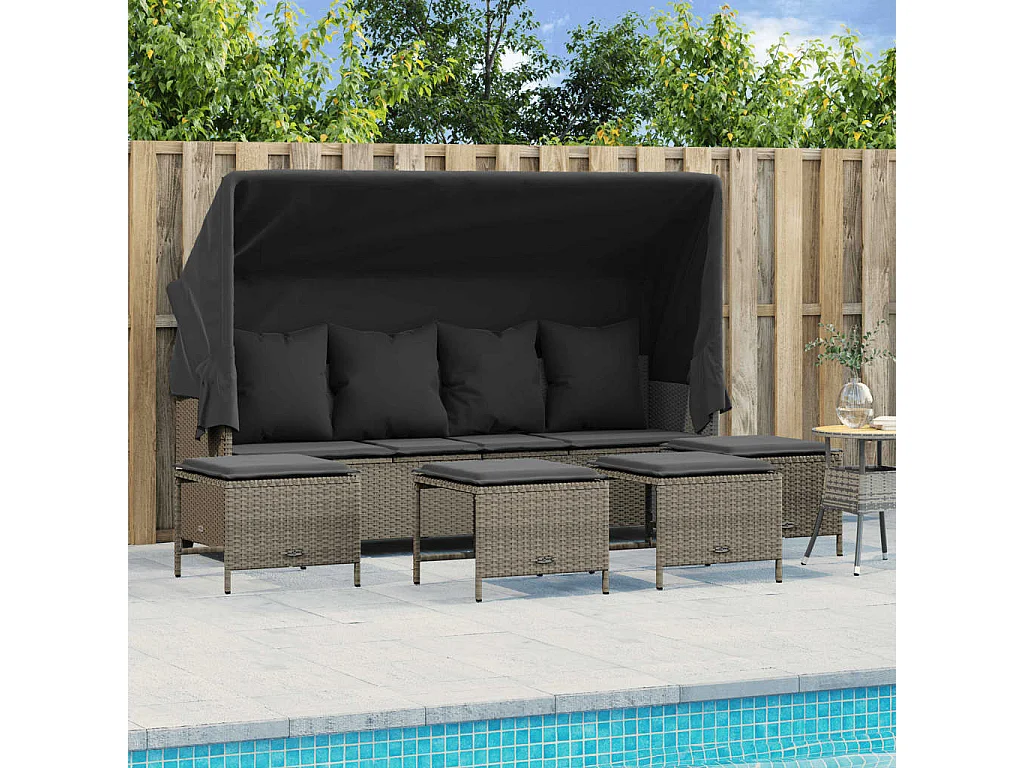 Salon de jardin 5 pcs avec coussins gris clair résine tressée FR94387