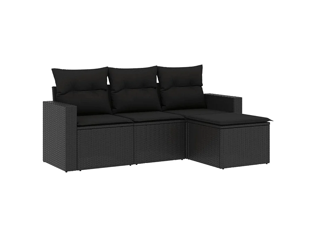 4 pcs conjunto de sofás para jardim c/ almofadões vime PE preto PT726783