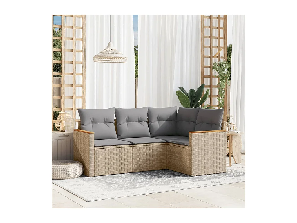 Salon de jardin avec coussins 4pcs mélange beige résine tressée FR89458