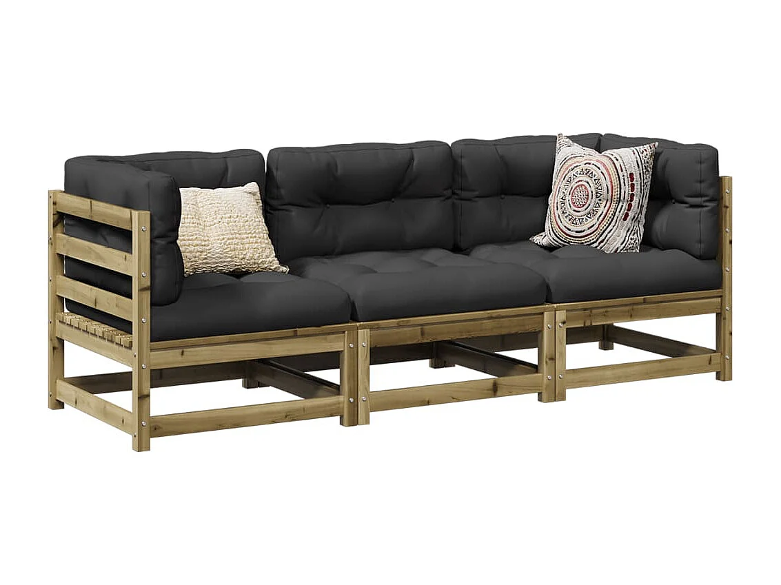 Salon de jardin 3 pcs avec coussins bois de pin imprégné FR52475