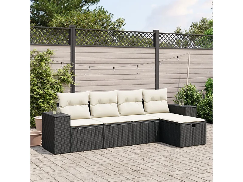 Salon de jardin 5 pcs avec coussins noir résine tressée FR15389