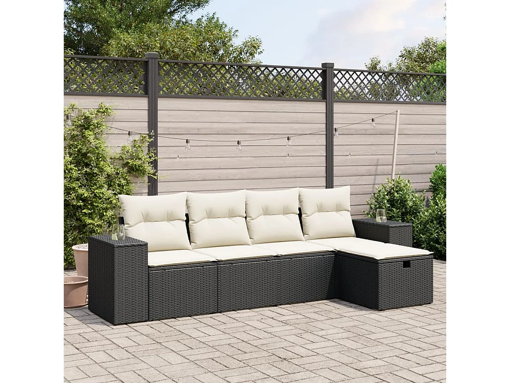 Salon de jardin 5 pcs avec coussins noir résine tressée FR15389