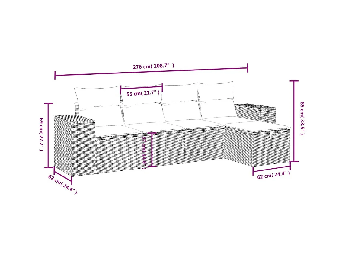 Salon de jardin 5 pcs avec coussins noir résine tressée FR15389
