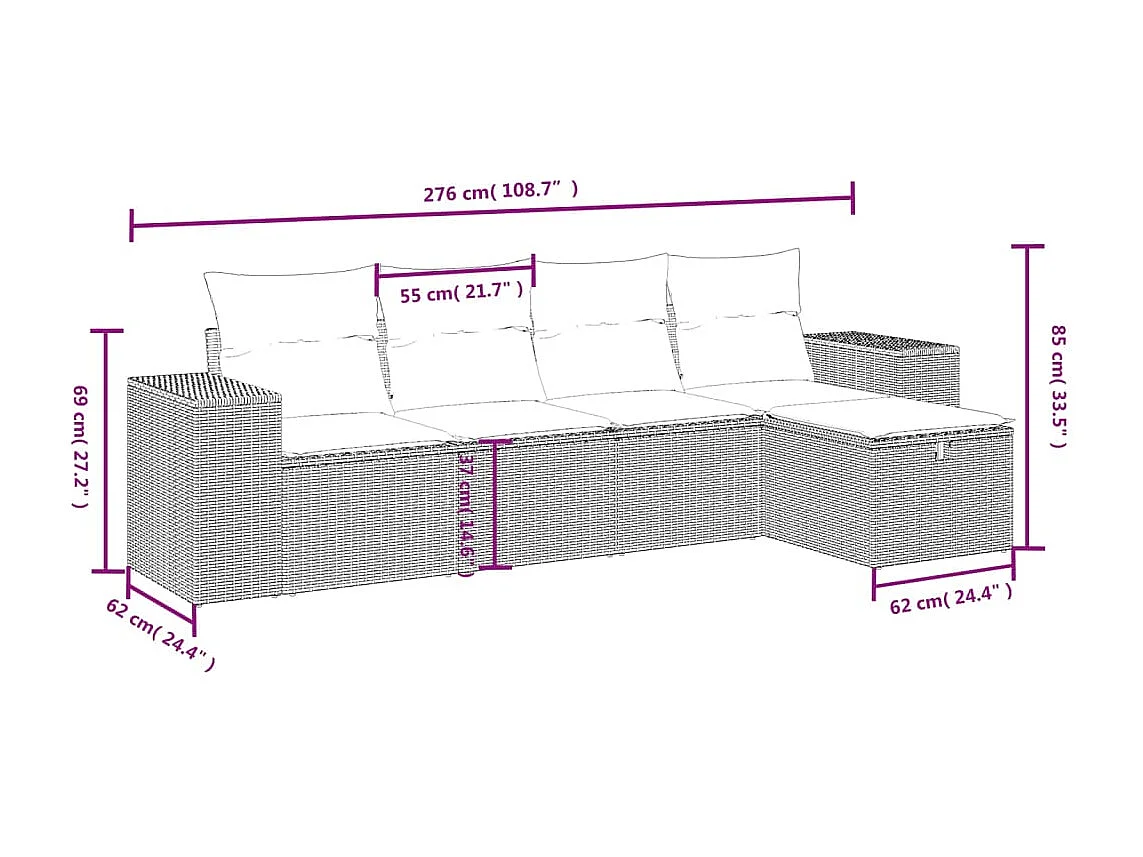 Salon de jardin 5 pcs avec coussins noir résine tressée FR15389