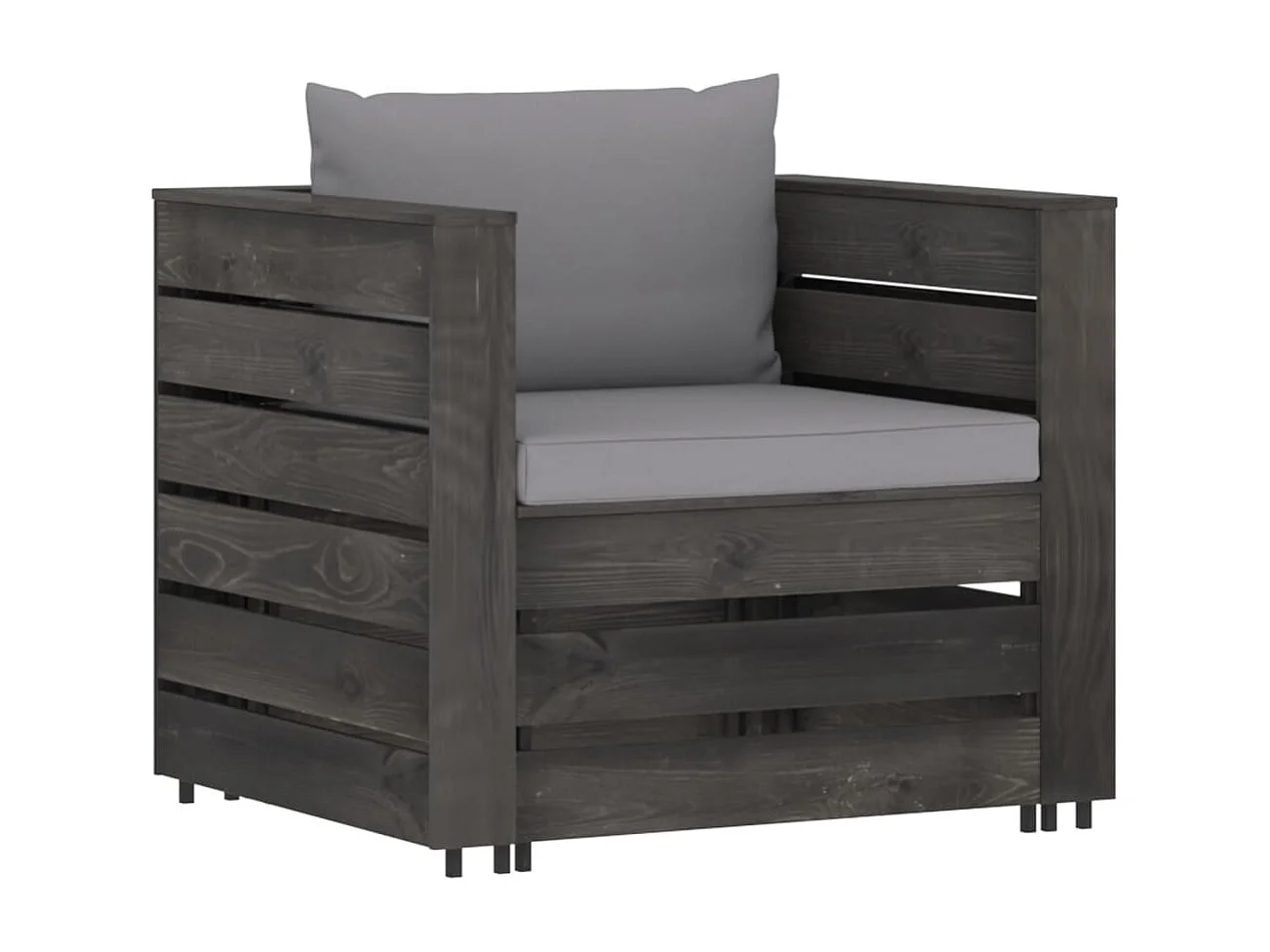 2 pcs conj. lounge jardim + almofadões madeira impreg. cinzento PT785291