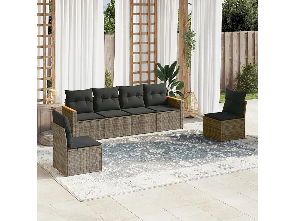 6 pcs conjunto sofás de jardim com almofadões vime cinzento PT971819