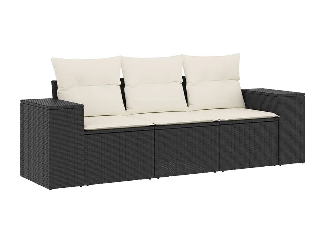 Salon de jardin 3 pcs avec coussins noir résine tressée FR74429