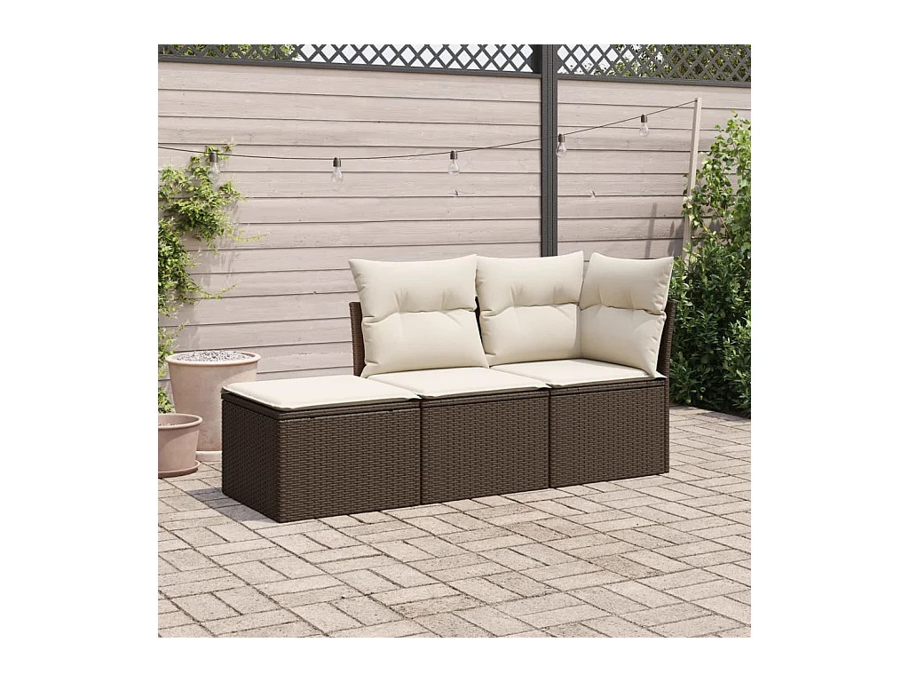 Salon de jardin avec coussins 3 pcs marron résine tressée FR29013