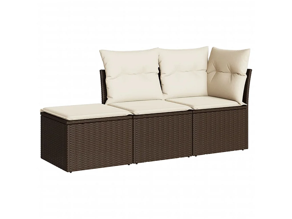 Salon de jardin avec coussins 3 pcs marron résine tressée FR29013