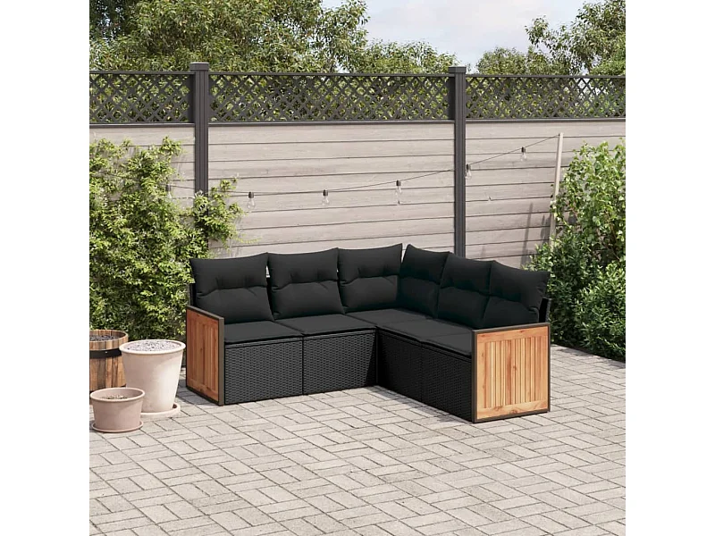 5 pcs conjunto sofás de jardim com almofadões vime PE preto PT301704