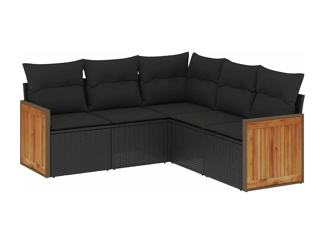 5 pcs conjunto sofás de jardim com almofadões vime PE preto PT301704