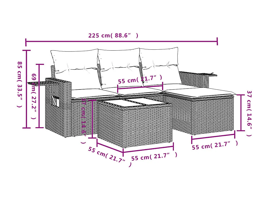 Conjunto de jardín con cojines 4 pzas ratán sintético beige ES270323