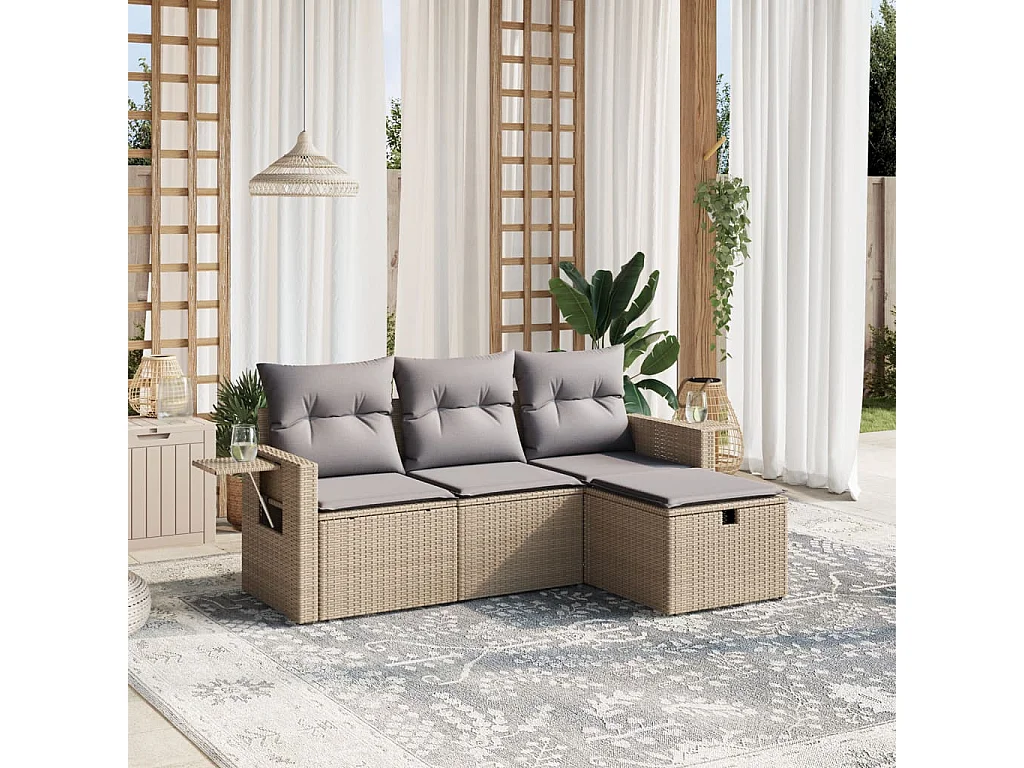 Salon de jardin avec coussins 4pcs mélange beige résine tressée FR10903