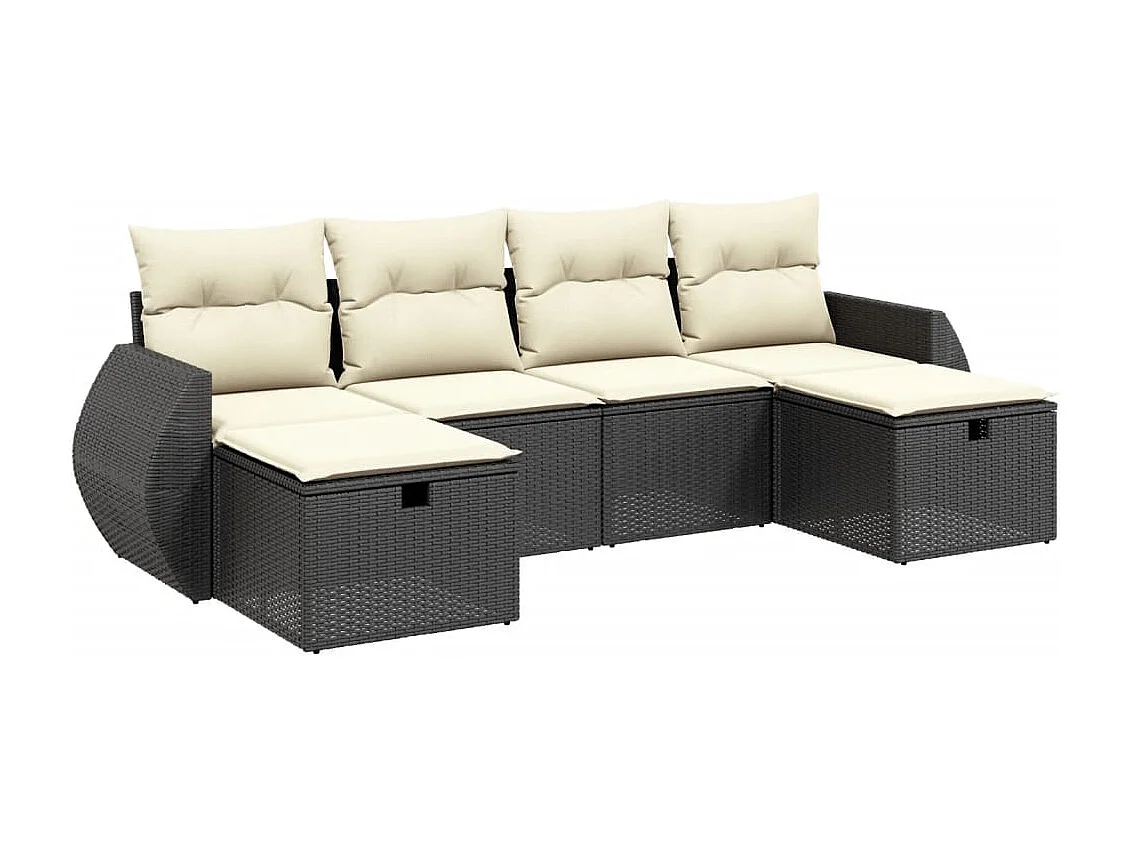 6 pcs conjunto sofás de jardim c/ almofadões vime PE preto PT936018