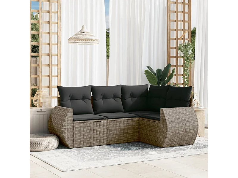 Salon de jardin 4 pcs avec coussins gris résine tressée FR86688