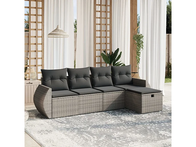 5 pcs conjunto sofás de jardim c/ almofadões vime PE cinzento PT314202