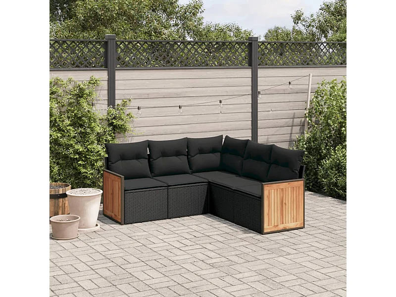 Salon de jardin 5 pcs avec coussins noir résine tressée FR32007