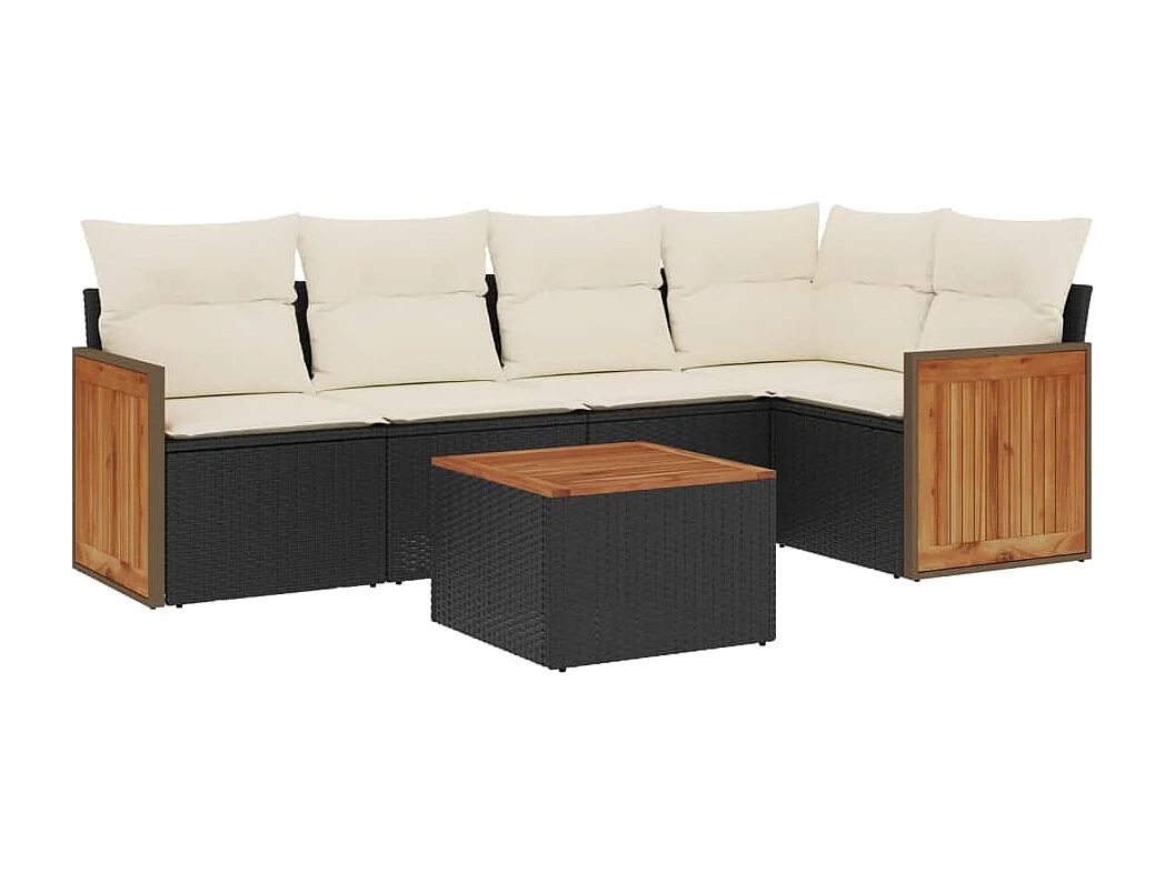 6 pcs conjunto sofás de jardim c/ almofadões vime PE preto PT684652