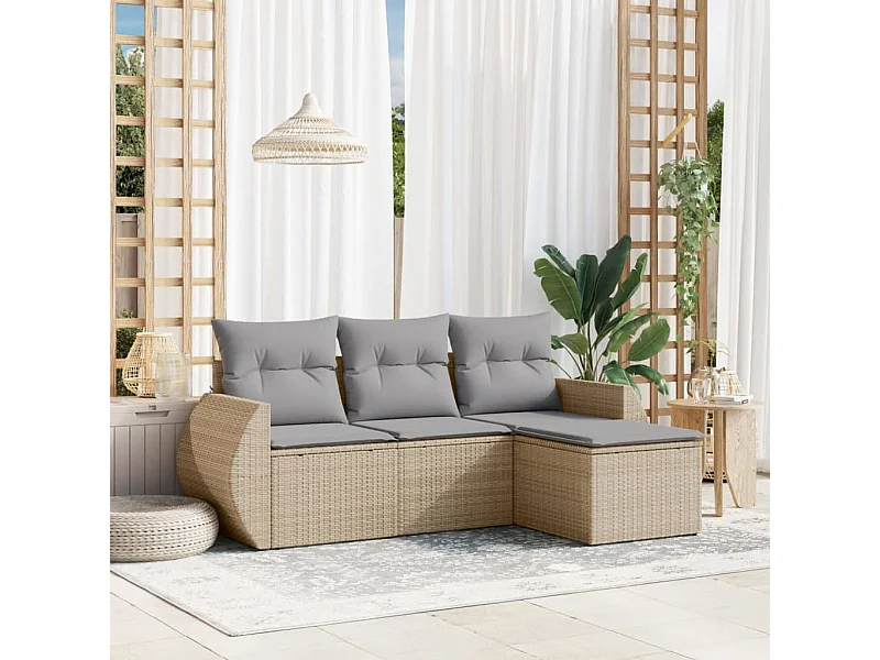 Salon de jardin avec coussins 4 pcs beige résine tressée FR26221