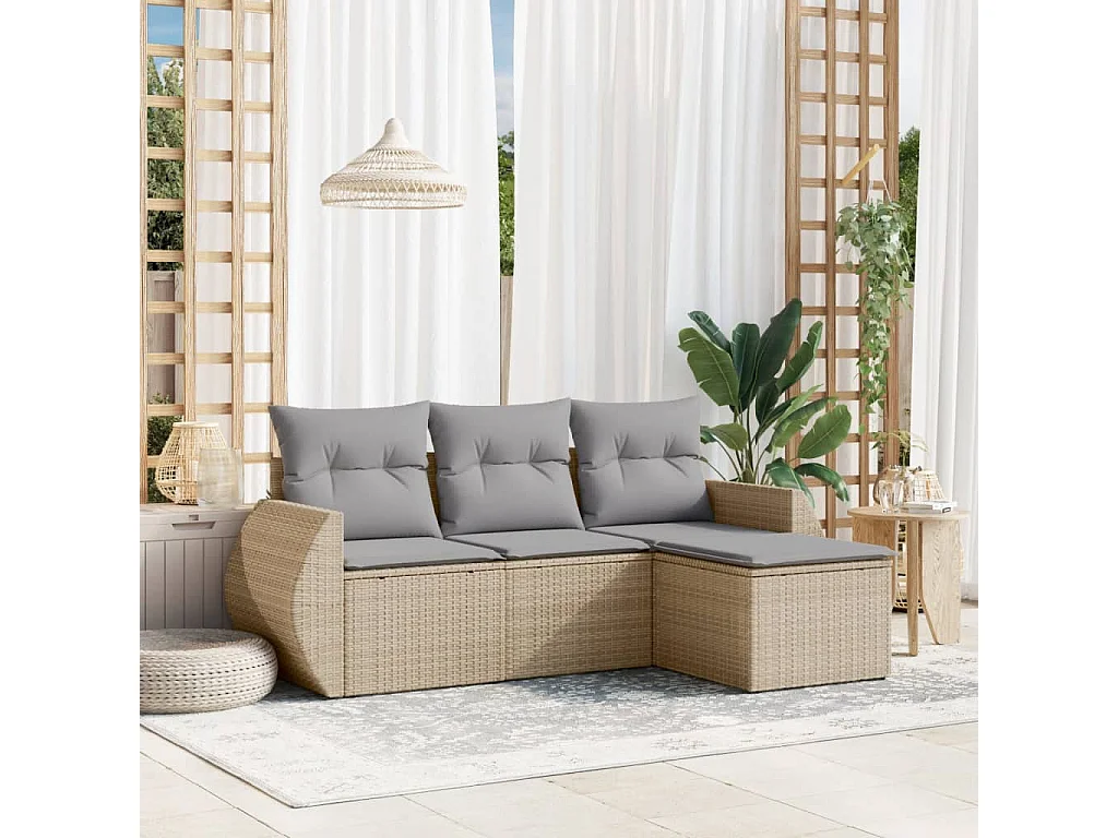 Salon de jardin avec coussins 4 pcs beige résine tressée FR26221