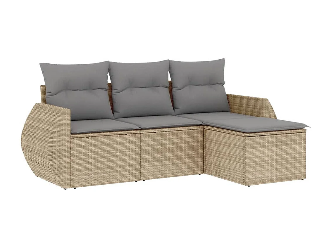 Salon de jardin avec coussins 4 pcs beige résine tressée FR26221
