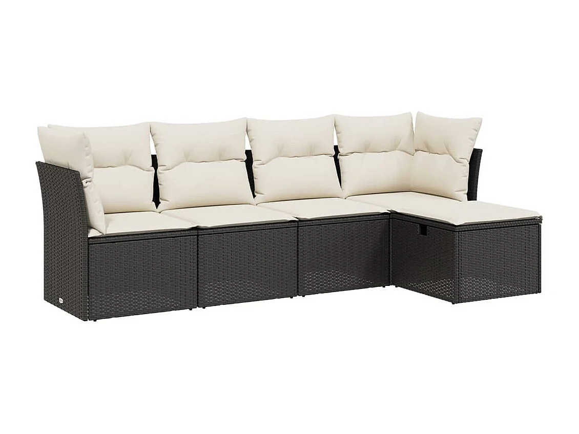 Salon de jardin 5 pcs avec coussins noir résine tressée FR53158