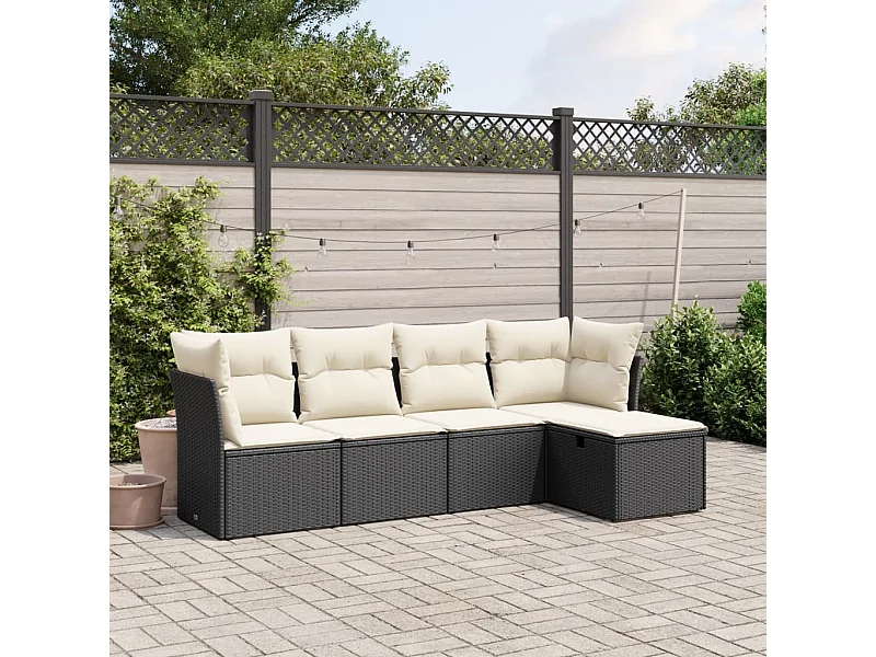 5 pcs conjunto sofás de jardim com almofadões vime PE preto PT401462