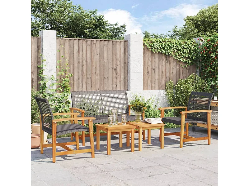 Salon de jardin 5 pcs noir résine tressée et bois d'acacia FR27841