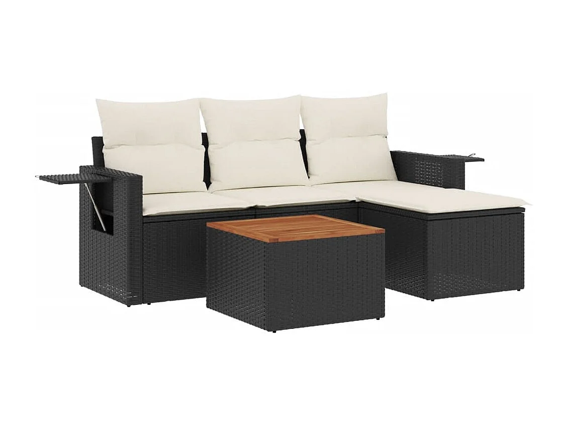 5 pcs conjunto sofás de jardim com almofadões vime PE preto PT351600