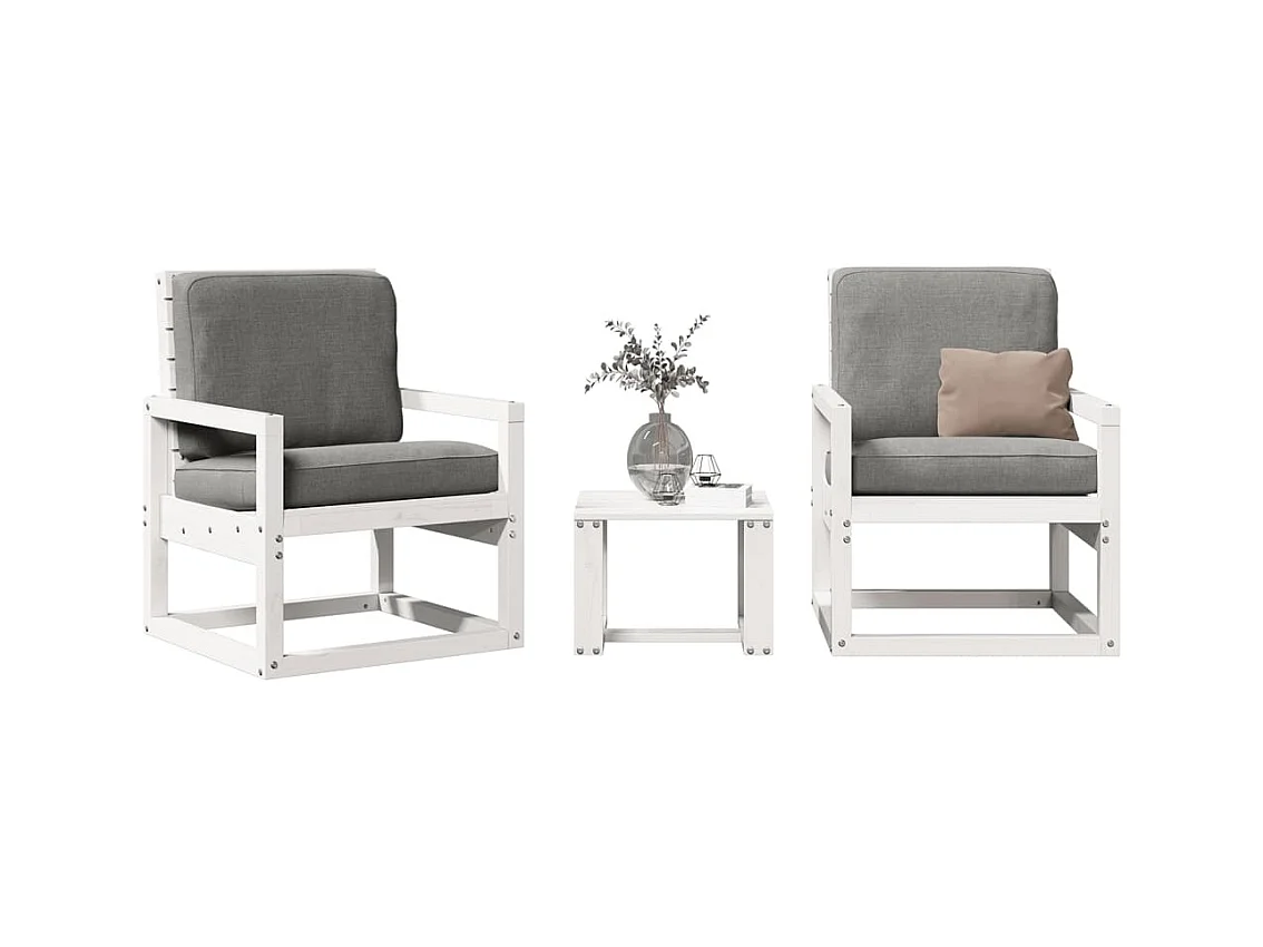 Salon de jardin 3 pcs blanc bois massif de pin FR22765