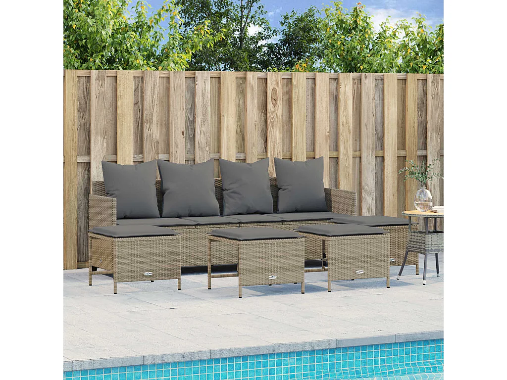 Salon de jardin avec coussins 5 pcs beige résine tressée FR13854
