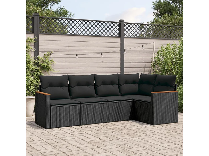 5 pcs conjunto sofás de jardim com almofadões vime PE preto PT702713