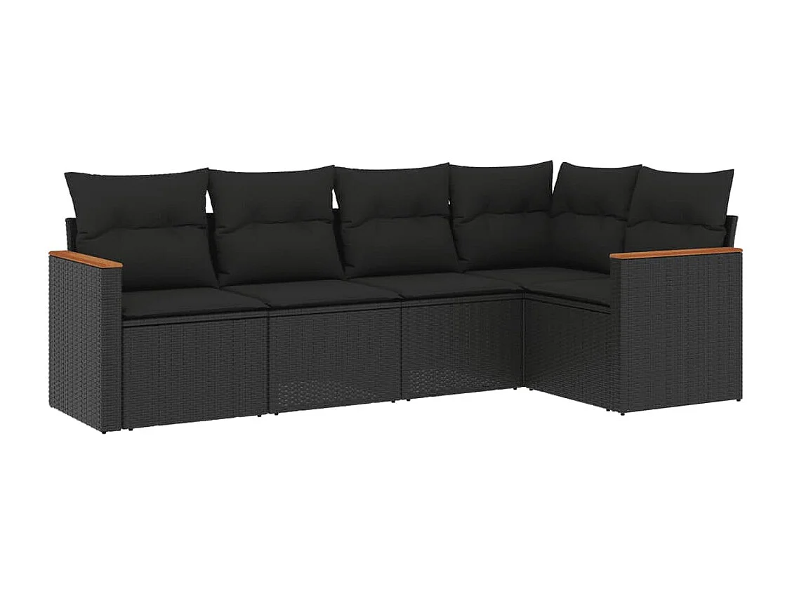 5 pcs conjunto sofás de jardim com almofadões vime PE preto PT702713