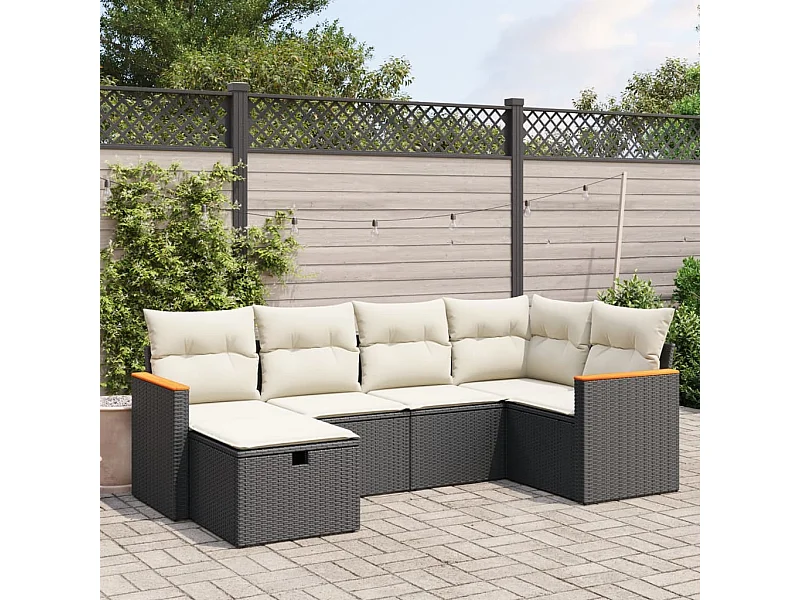 6 pcs conjunto sofás de jardim c/ almofadões vime PE preto PT594717