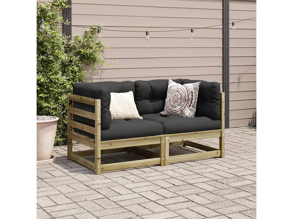 Salon de jardin 2 pcs avec coussins bois de pin imprégné FR18452