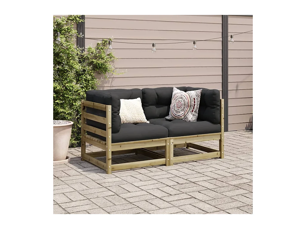 Salon de jardin 2 pcs avec coussins bois de pin imprégné FR18452
