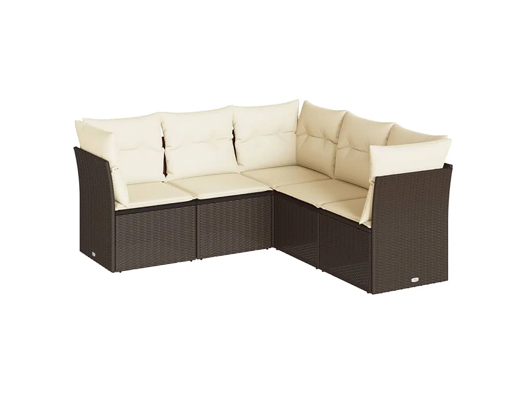Salon de jardin avec coussins 5 pcs marron résine tressée FR85709