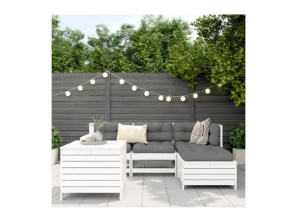 5 pcs conjunto de sofás de jardim madeira pinho maciça branco PT250532