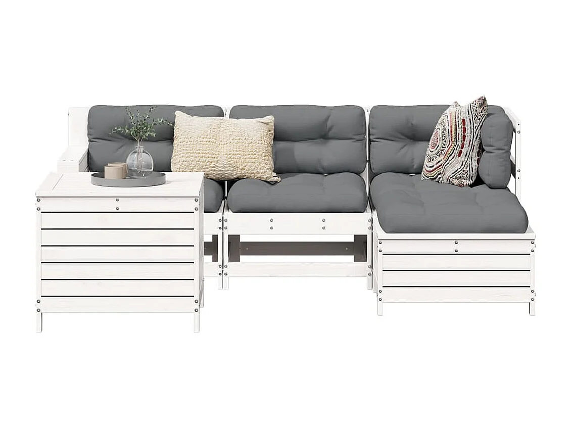 5 pcs conjunto de sofás de jardim madeira pinho maciça branco PT250532