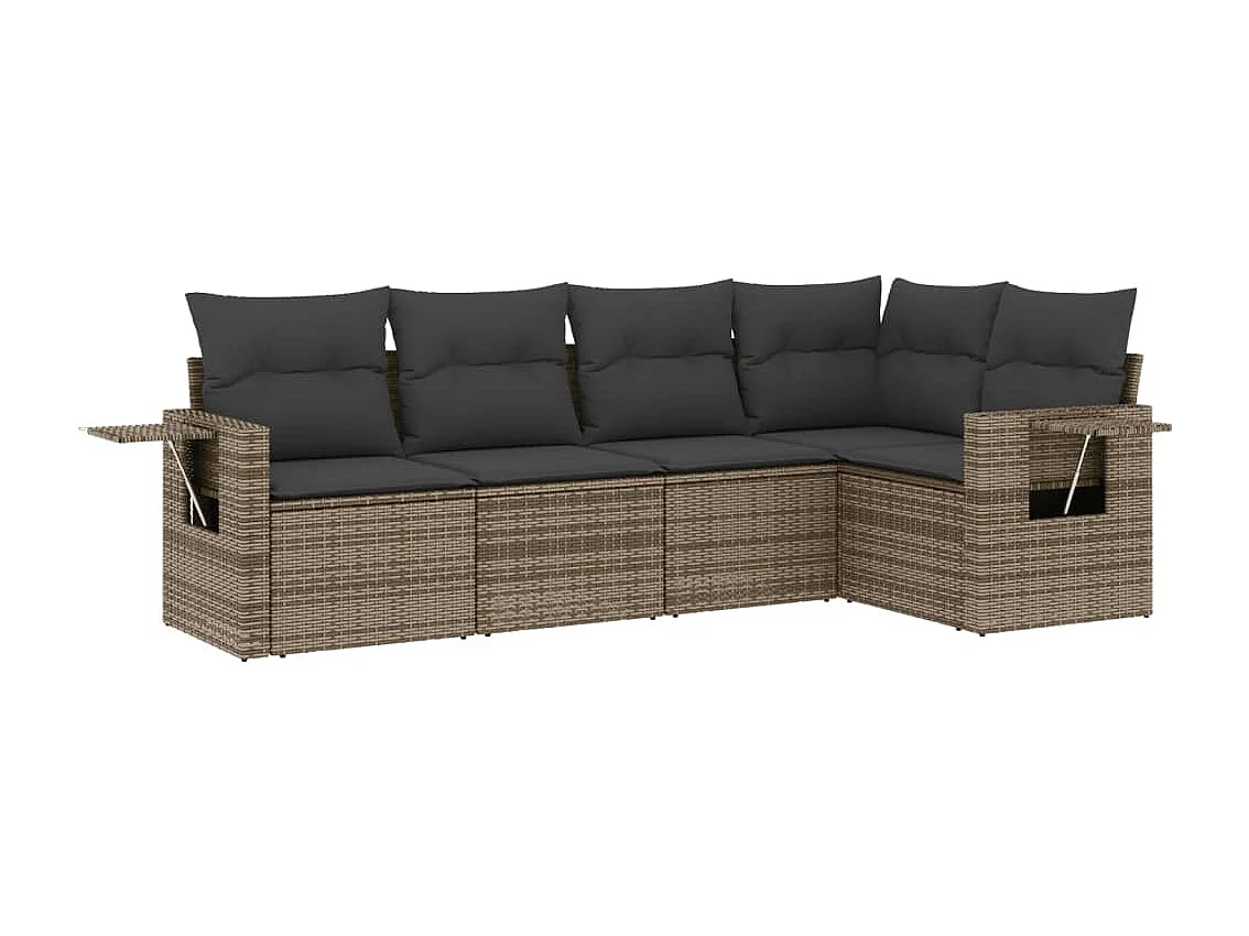 5 pcs conjunto sofás de jardim c/ almofadões vime PE cinzento PT894612