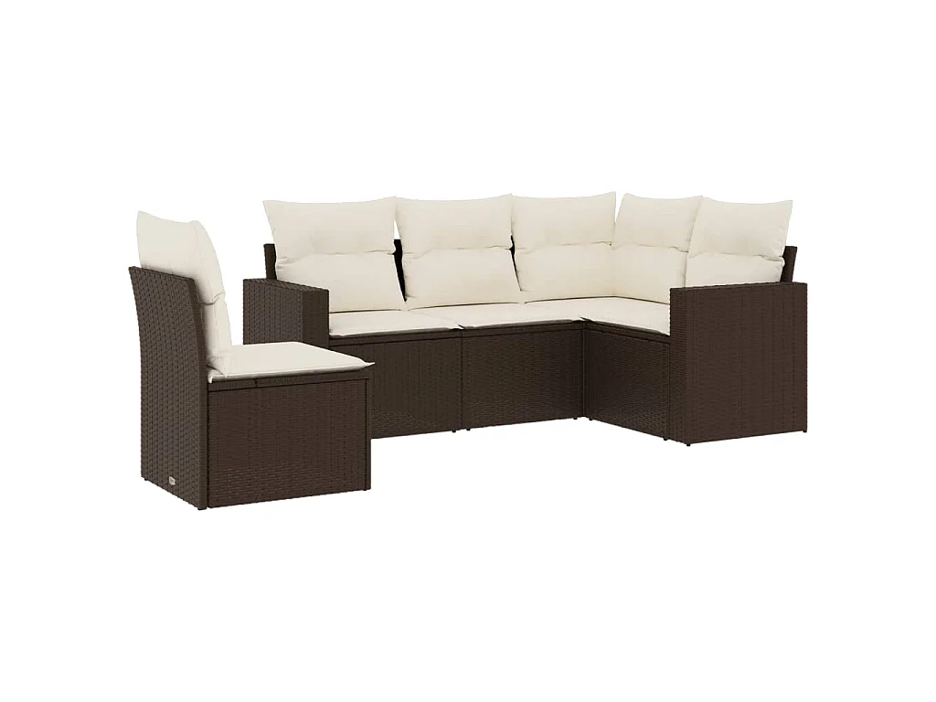 5 pcs conjunto sofás p/ jardim c/ almofadões vime PE castanho PT675682
